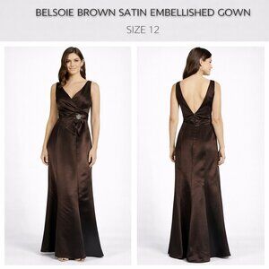 Belsoie Brown Satin Gown Size 12